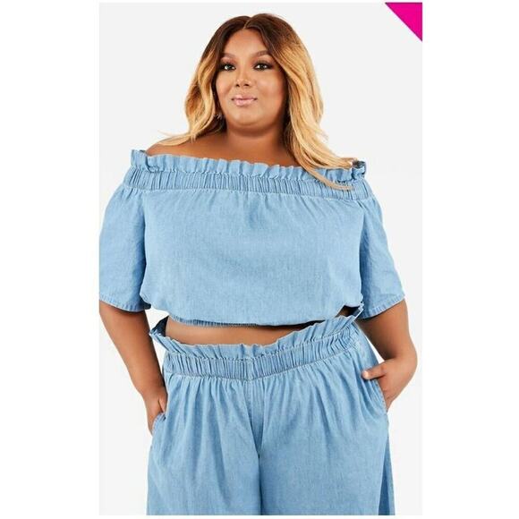 DENIM PEASANT BLOUSE - Picture 1 of 3